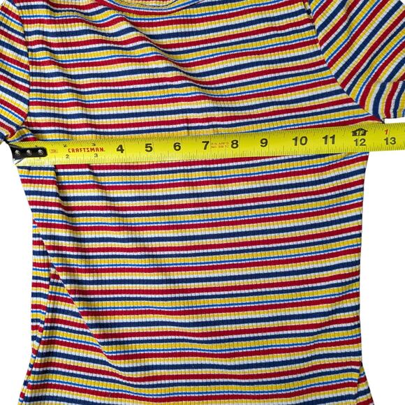 Rainbows & Cupcakes Y2K Rainbow Striped Fitted Top with Lettuce Hem | Women's XS - Picture 4 of 6